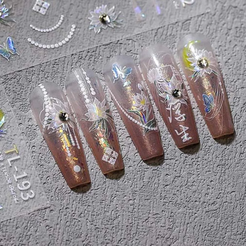 Shell Light Diamond Flower Nail Stickers Rhinestone Manicure Ornaments Diamond Flower Nail Decals Blue Korean Nail Art