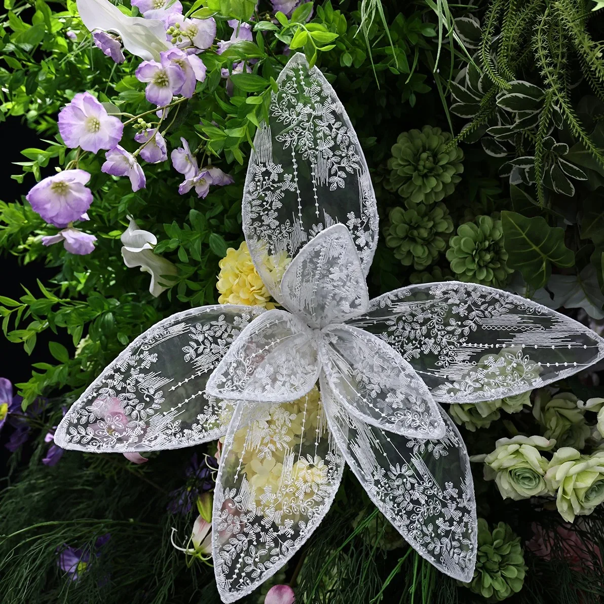 

6Pcs Large Floral Net Butterfly Faux Flower White Lace Backdrop Wedding Birthday Party Window Wall Art Decor