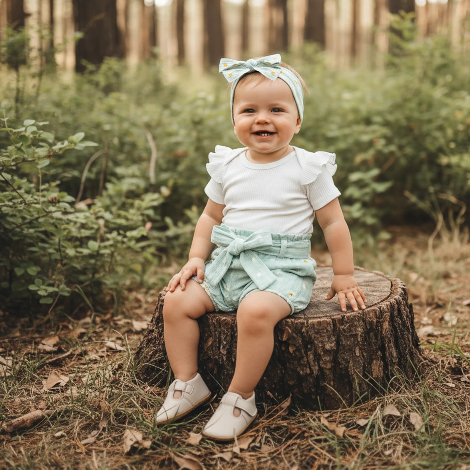 

Комплекты одежды для маленьких девочек, модный однотонный комбинезон с короткими рукавами и шортами с принтом ромашек, повязка на голову, комплект из 3 предметов