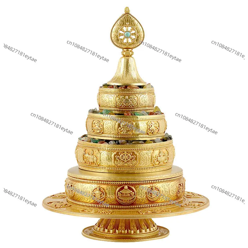 

Traditional Brass Mandala Offering Plate Carved Tibetan Buddhist Ritual Tray for Home Altar Decorative Set