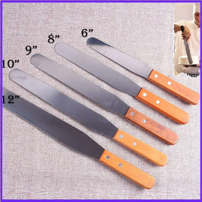 6/8/10/12 Inch Cake Spatula High Quality Stainless Steel Wooden Handle Straight Spatula Diy Cake Cream Cake Offset Spatula Tools