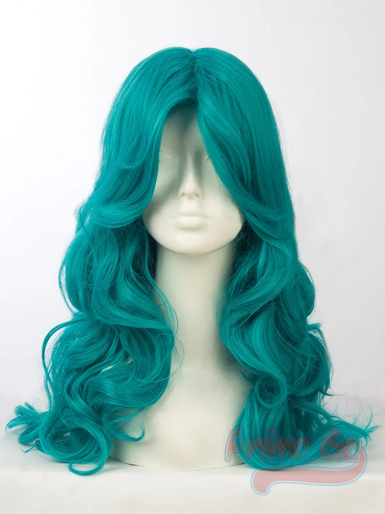 อะนิเมะ Sailor Neptune Kaiou Michiru ฮาโลวีนคอสเพลย์ Wigs หยัก Teal ผม Mp003937