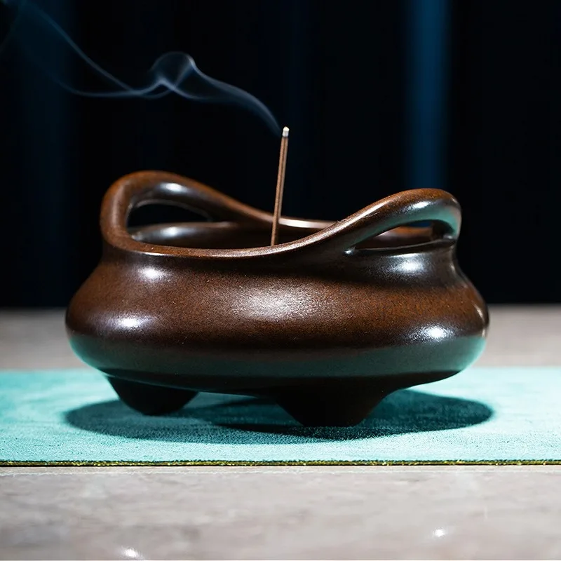 Zhu Bingren Copper Bridge‑Ear Tripod Censer Antique Ming Xuande Incense Burner Home Tea Room Art Craft Gift