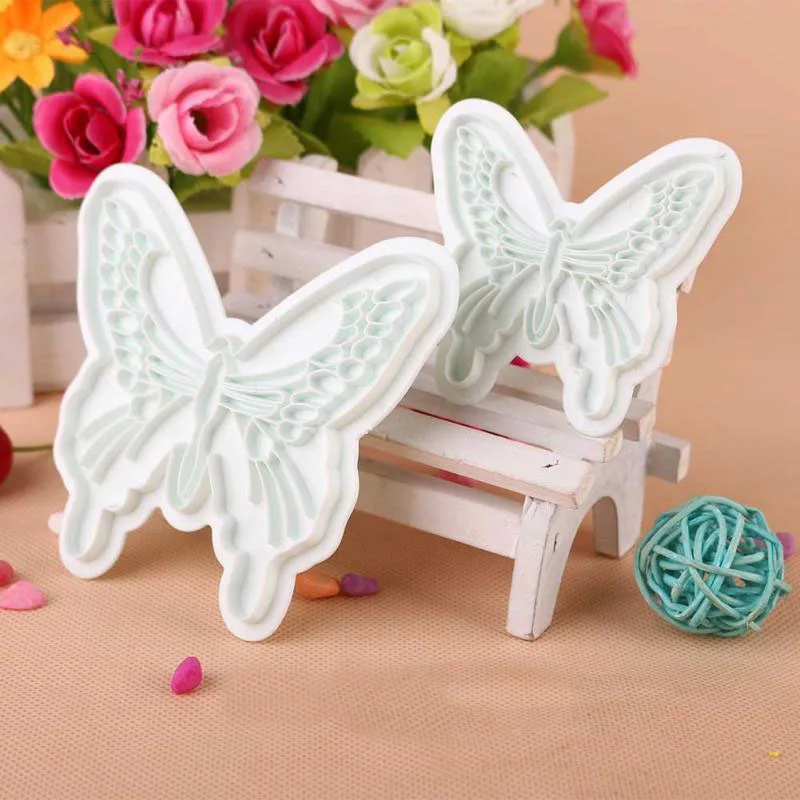 2pcs/lot Butterfly Bow Tie Shaped Plastic Cake Decoration Tools,Flower Cake Cookie Cutters Set, Fondant Sugar Molds E733