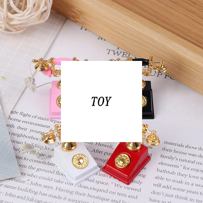 Modelo de teléfono en miniatura para casa de muñecas, teléfono giratorio Retro para decoración de muñecas, 1:12, 1 ud.