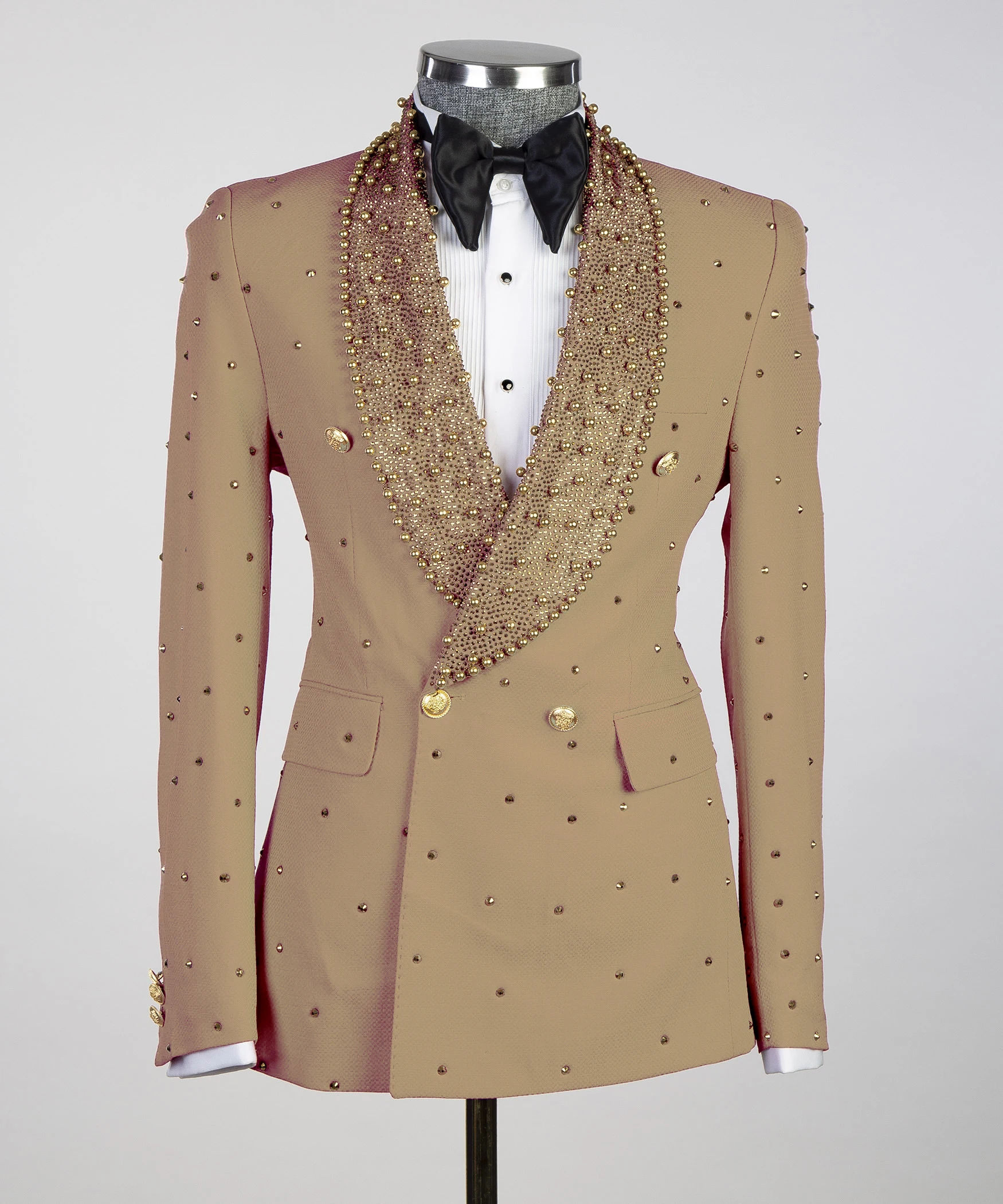 패션 비즈 장식 남성 정장, 웨딩용 더블 숄 라펠 브레스티드 신랑 예복 턱시도, 비즈니스 맞춤 제작 2피스 재킷 팬츠