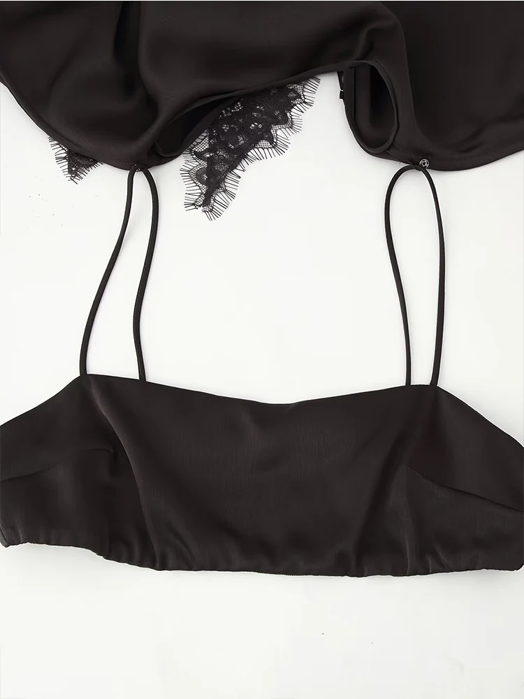 فستان نسائي TFMLN غير متماثل فستان أنيق من الدانتيل ميدي بأكمام قصيرة أنيق للحفلات بحاشية غير منتظمة فساتين مثيرة للشارع الصلبة #5