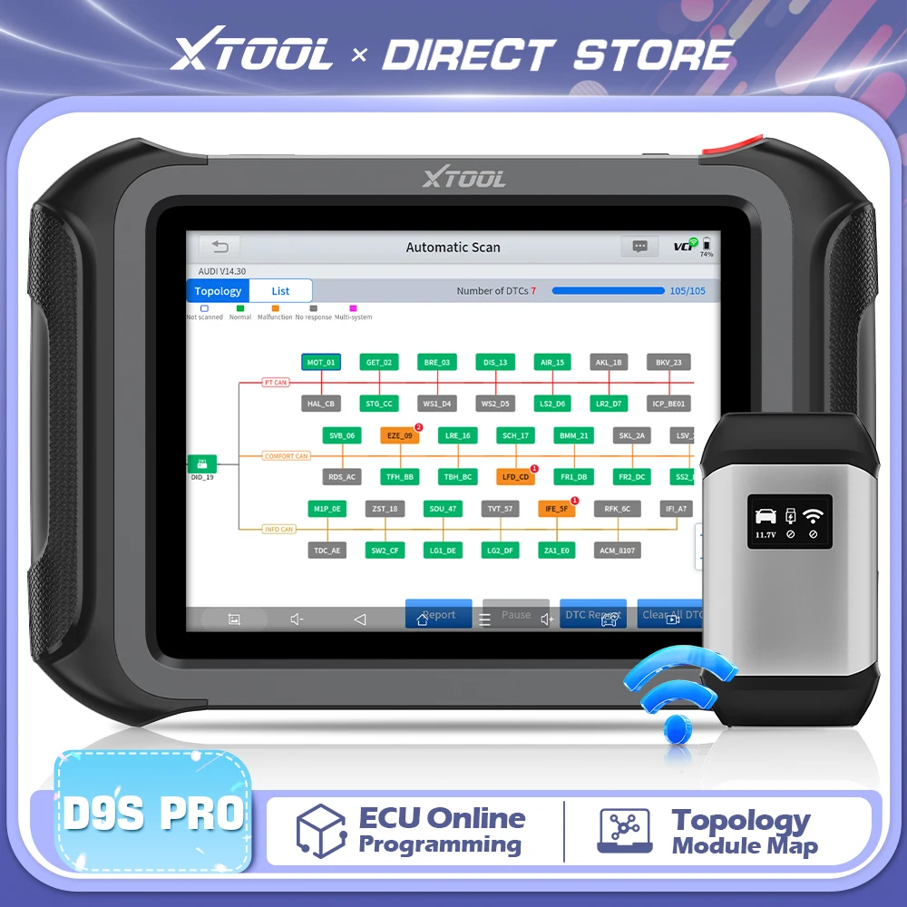 XTOOL D9S PRO Cars Wireless Car Diagnostic Tools ECU Programming FCA Autoauth 45+ Resets With 3-year Free Update Topology Map