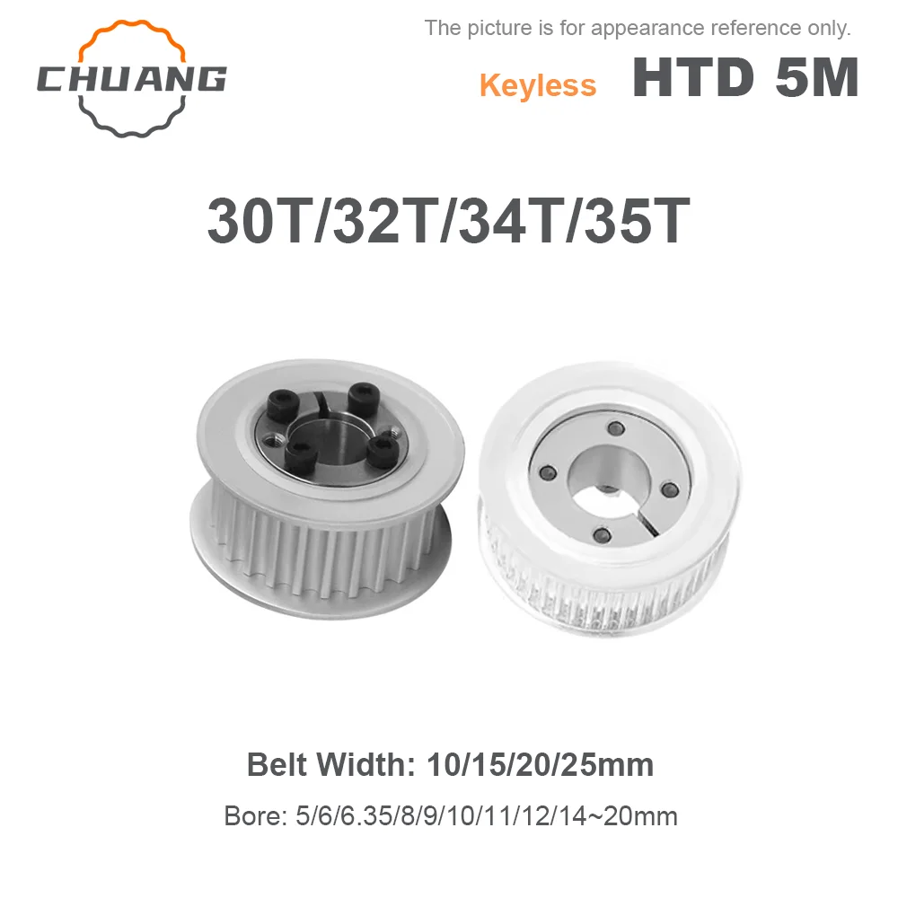 

HTD5M 30T 32T 34T 35Teeth Keyless Bushing Timing Pulley HTD 5M Expansion Sleeve Synchronous Wheel for Belt Width 10/15/20/25mm