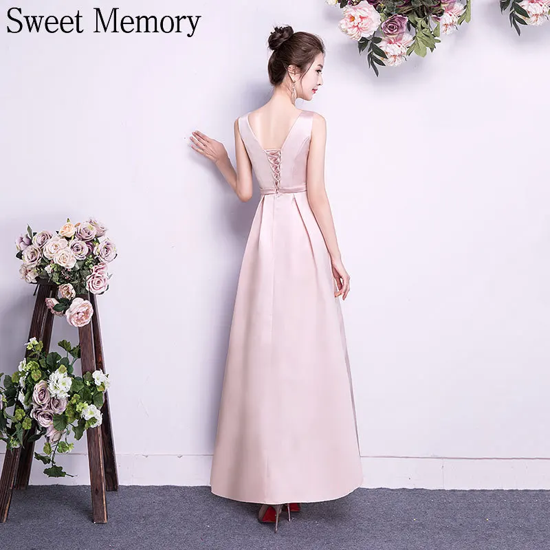 Blue Bridesmaid Dresses Satin Pink Champagne Lace Up Wedding Party Robe Formal Gown Female Long Graduation Dress