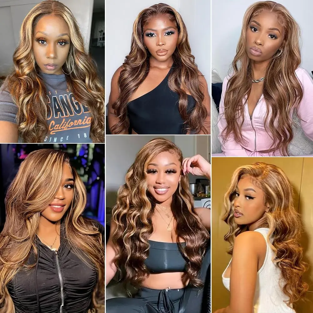 Body Wave Highlight 4/27 13x6 HD Transparent Lace Frontal Human Hair Wigs Colored Water Wave 13x4 Lace Front Wig For Women