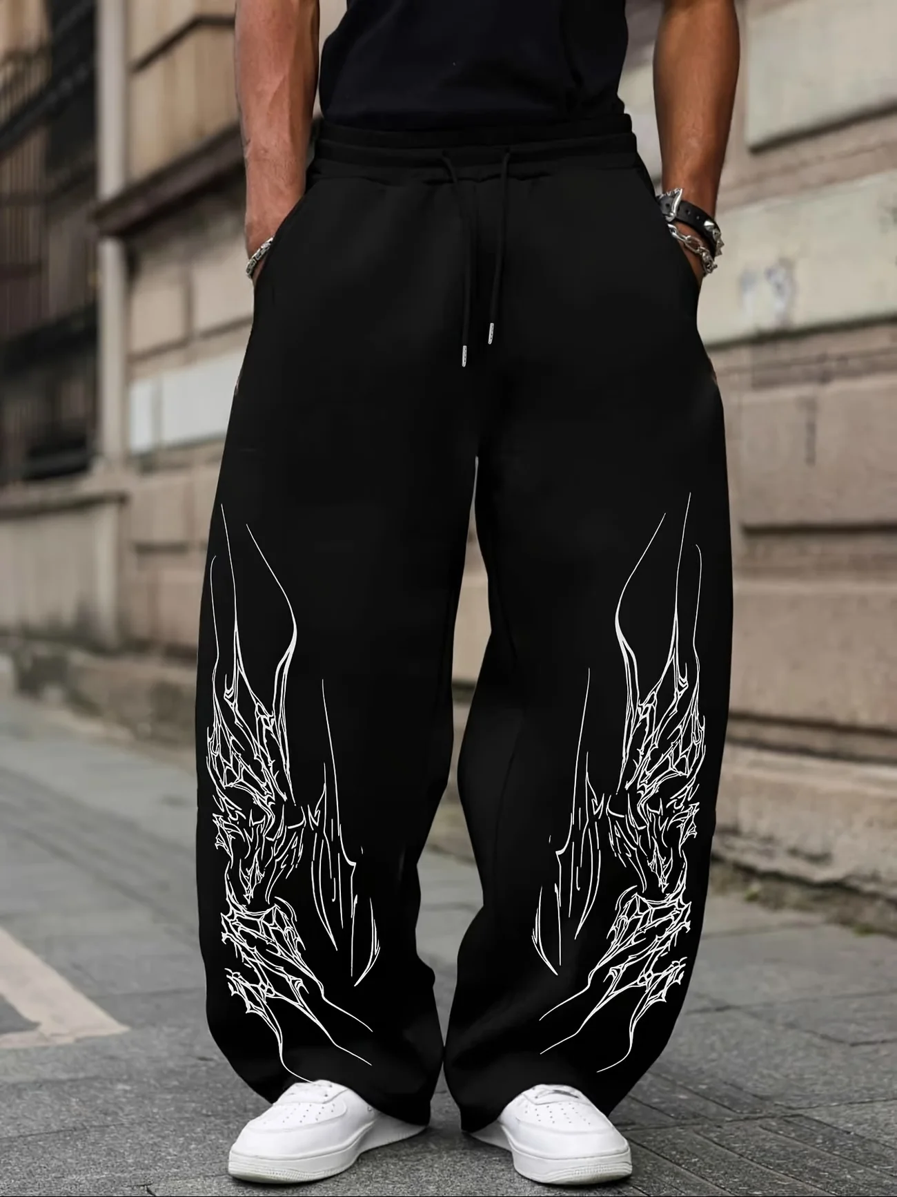 American Street Women's Y2K Punk Gothic Dark Thorn Print Straight Leg Pants, Unisex Casual Sports Straight Leg Pants