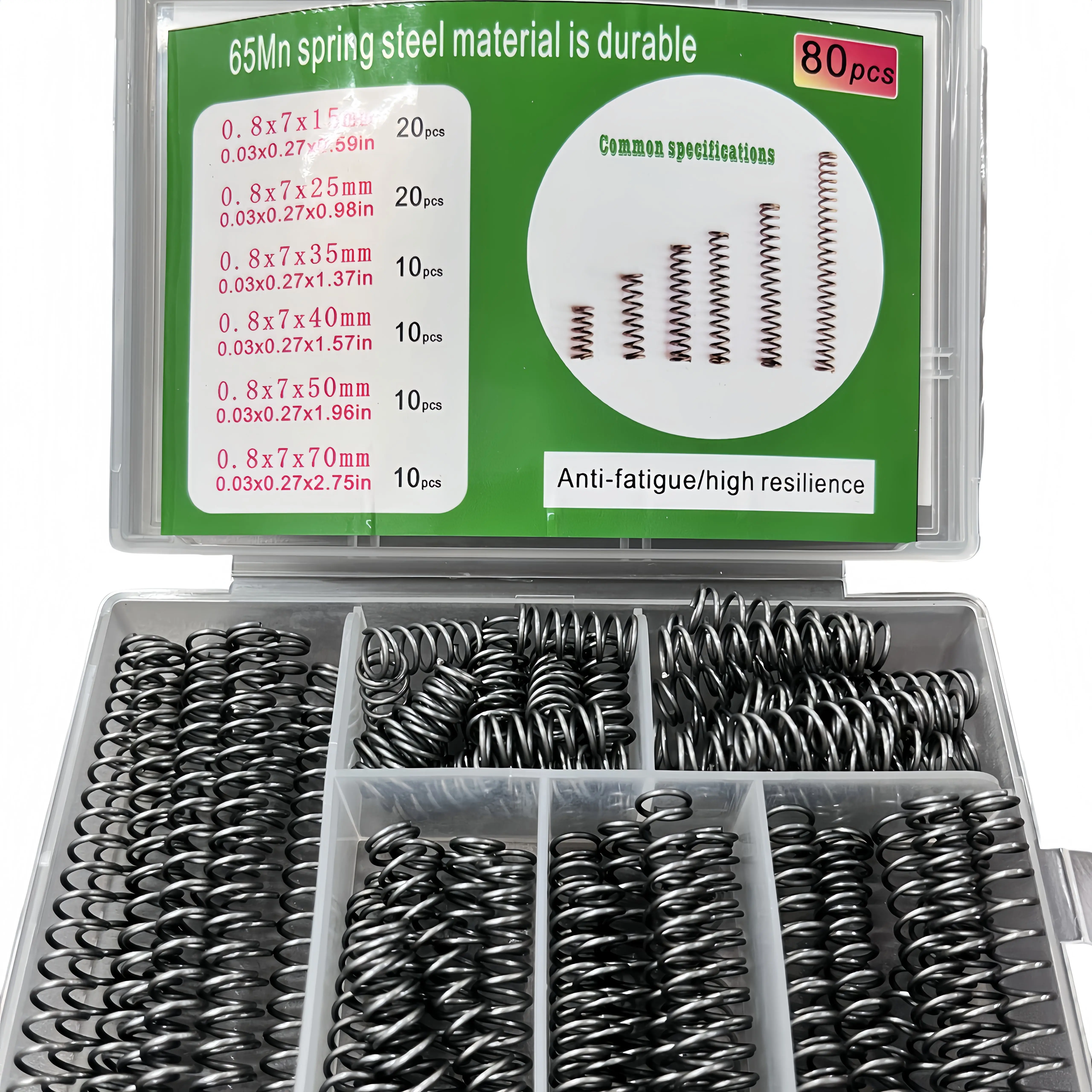80-Piece Compression Spring Assortment Kit, 6 Sizes, Ideal for Pen Repair, Home & Shop Maintenance. Portable, Durable, High-Qual