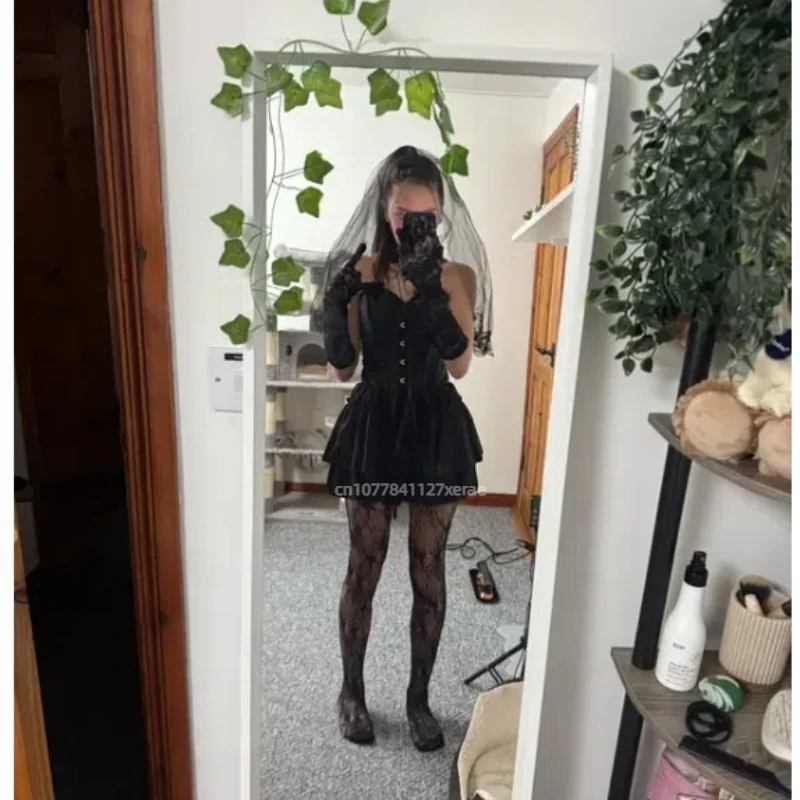 Modern Dance Headdress, European and American Halloween Dance Headdress, Black Short Style Photo Prop, Lace, Black Large Lace