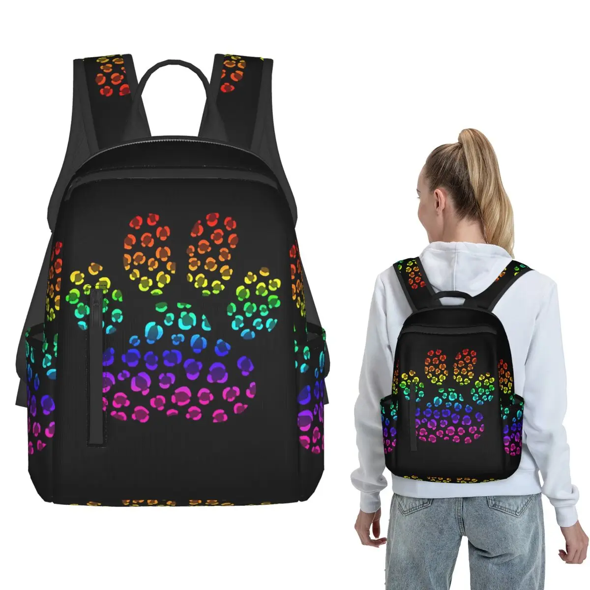 

Black And Multi-colored Animal Print Backpack Large Capacity Kids BookBag School Bag Shoulder Bags for Men Women