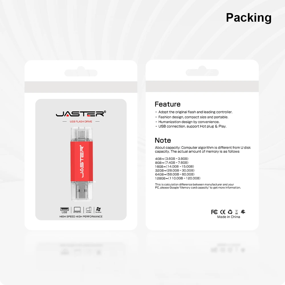 Hotsale JASTER OTG محرك فلاش USB نوع C Pen Drive 512GB 256GB 128GB 64GB 32GB 16GB 8G USB Stick 3.0 Pendrive لجهاز Type-C