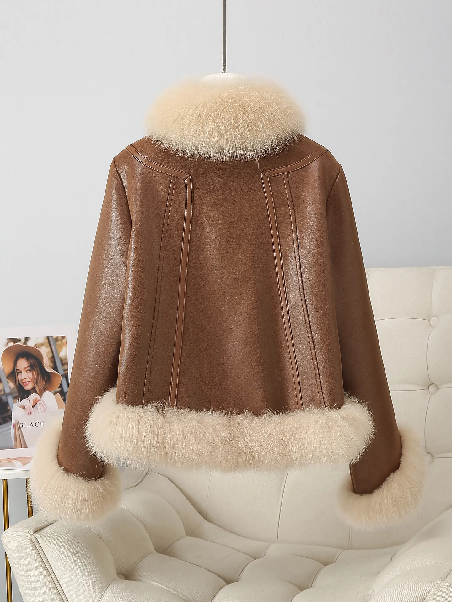 Young Haining true fox fur grass white goose down down jacket women's short loose slimming coat jacket winter