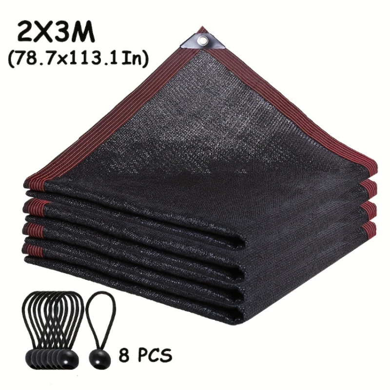 Black 10-needle Sunshade Fabric 2X3 Meters with 8 Elastic Ropes, Anti-Ultraviolet Sunshade Net, Pavilion Sunshade Canopy, Outdoo