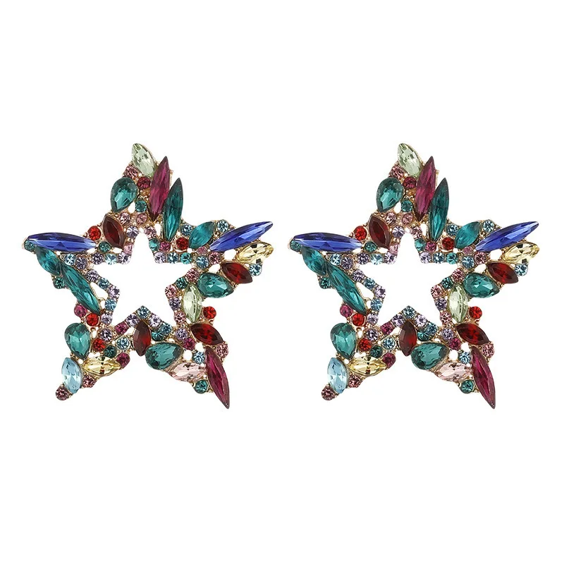 Fashion trend super flash alloy diamond rhinestone star earrings women's personality party ear jewelry
