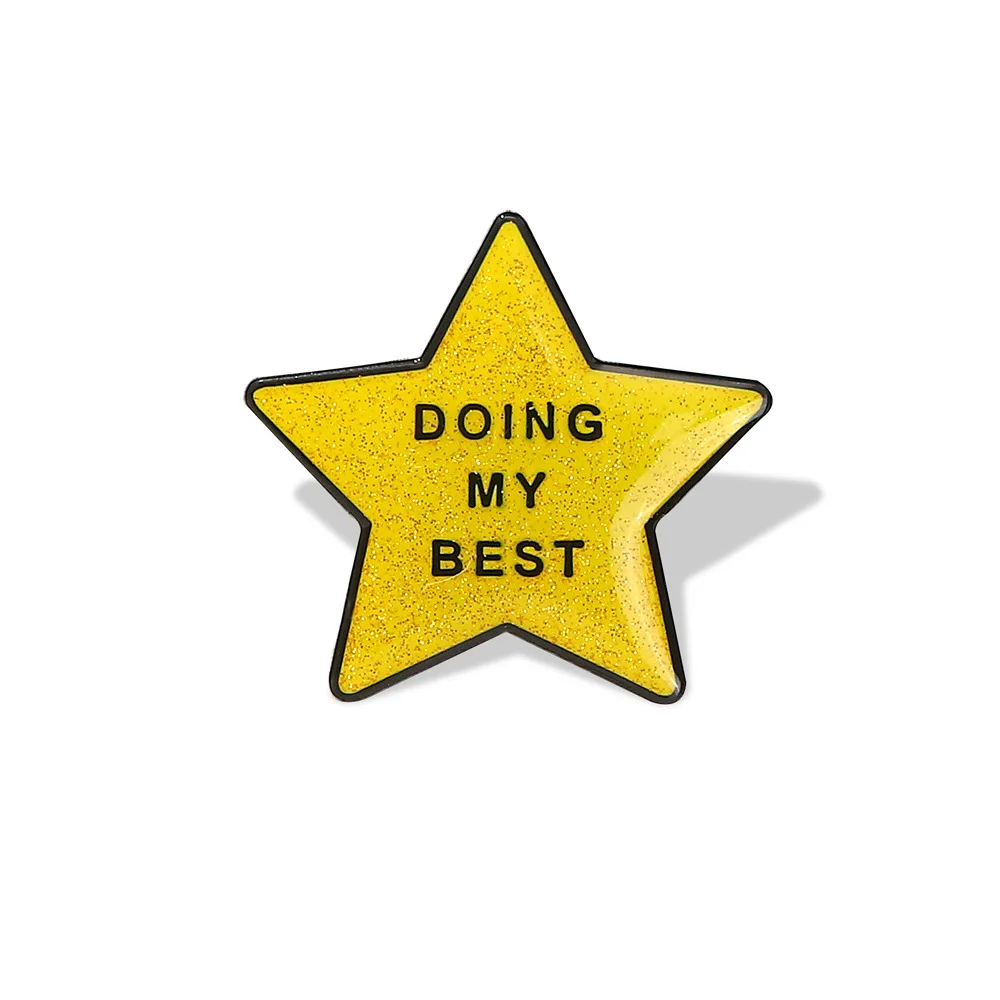 Broche de Estrella Brillante "doing My Best", Pin de solapa de color dorado con purpurina, insignia, joyería exquisita