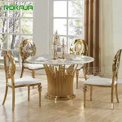 Marble Top Dining Table Set 6 8 Chairs Stainless Steel Leg Glass Outdoor Wedding Home Round Dining Room Table Set