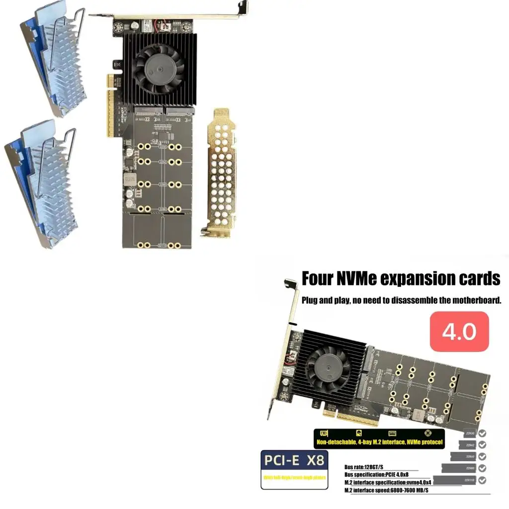  4 Slot M.2 NVMe PCIe4.0 Adapters Card With Direct Recognition For Fast Speed Storage Expansion No Split Required