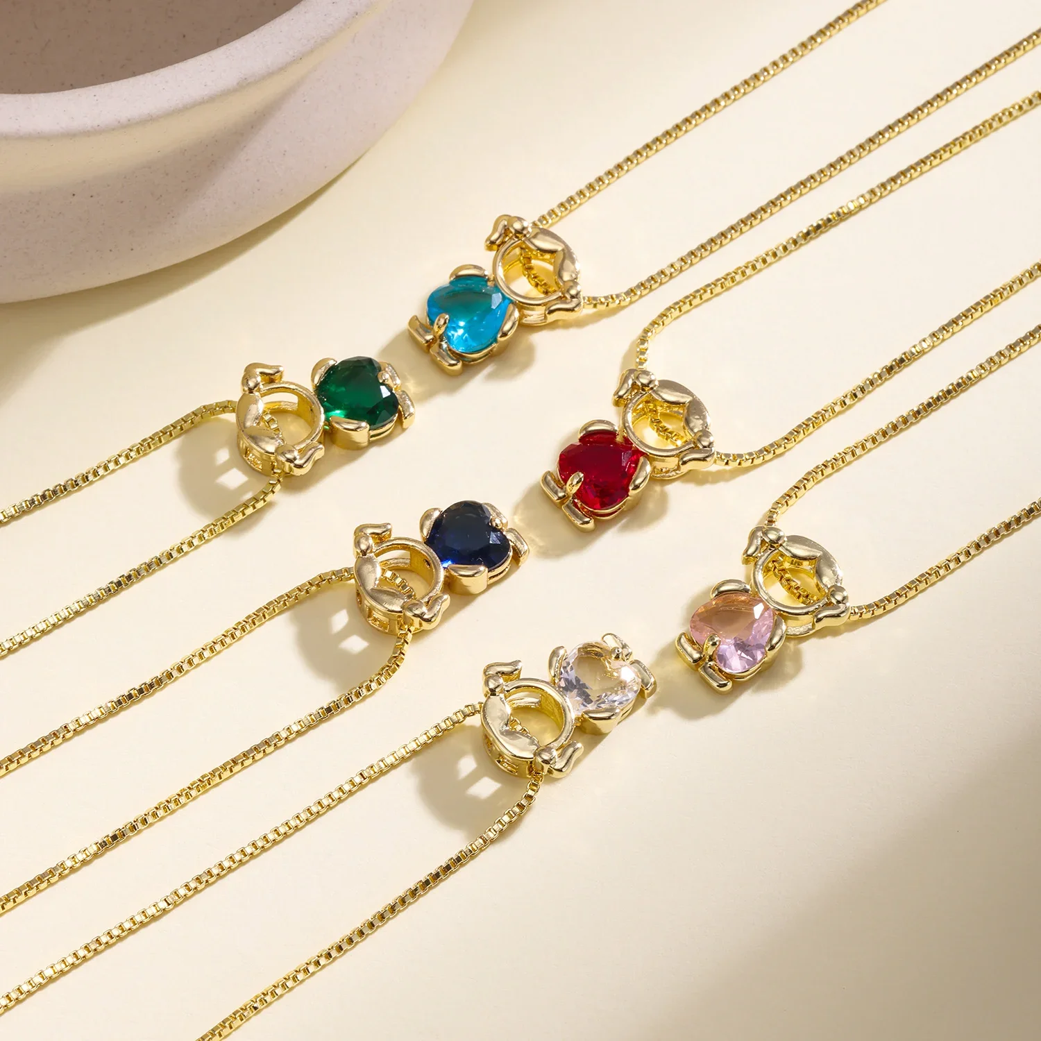 Nidin Fashion 12 Month Birthstone Girl Boy Charm Pendant Necklace Cubic Zirconia For Women Girls Birthday Party Jewelry Gifts