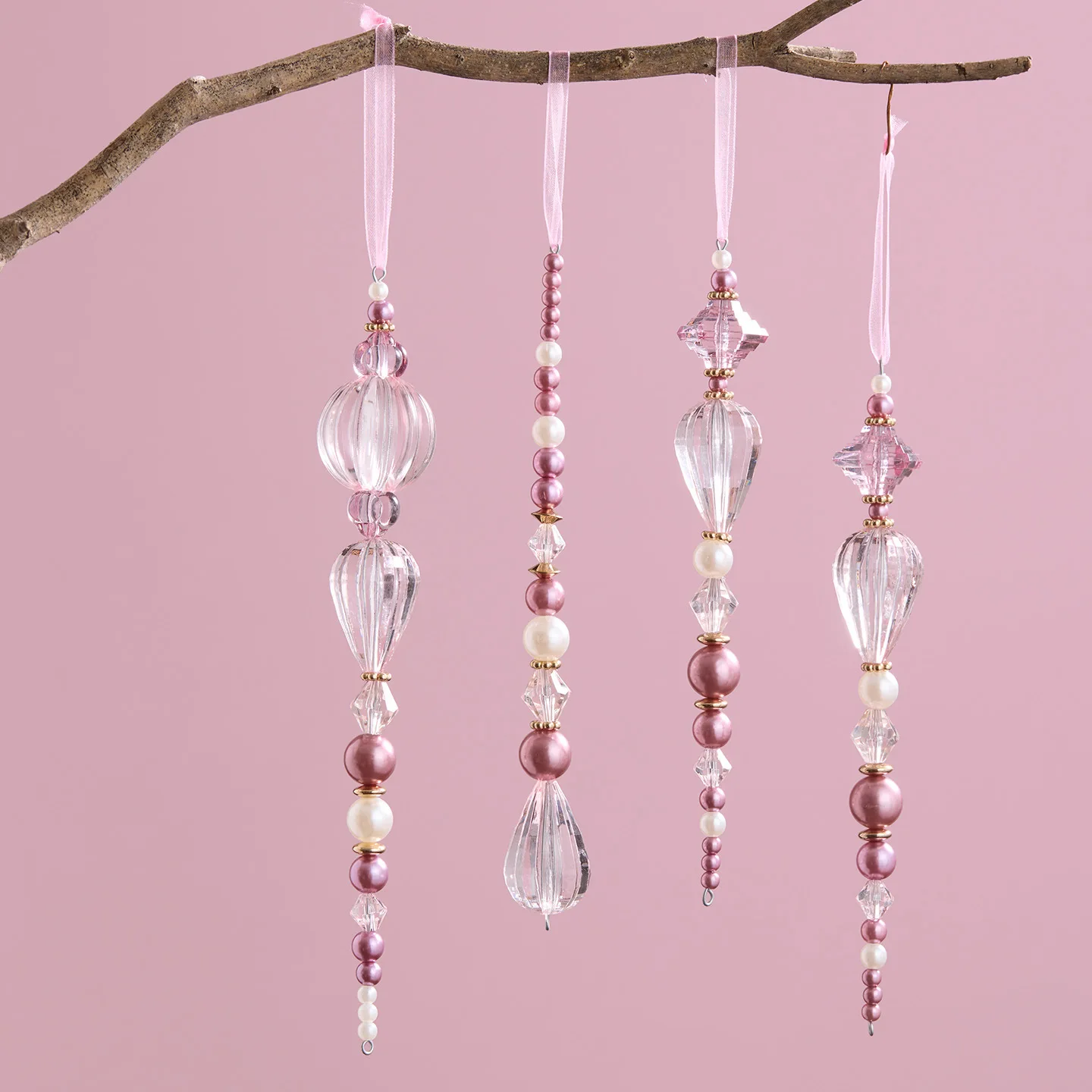 

1/3Pcs 2025 New Christmas Decorations Pink Acrylic Crystal Pendant Christmas Tree Hanging Decorations Holiday Wedding Pendant