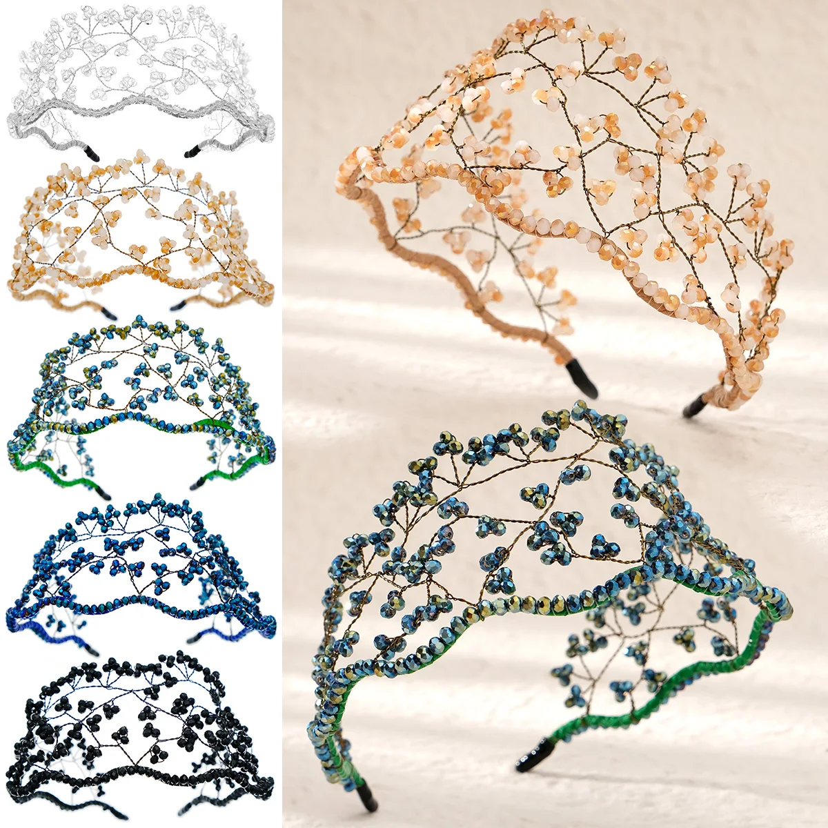 

Mori Elegant Pearl Beaded Hairband for Women Fashion Heavy Industry Crystal Hair Net Headpiece Wedding Jewelry Hair Accessories