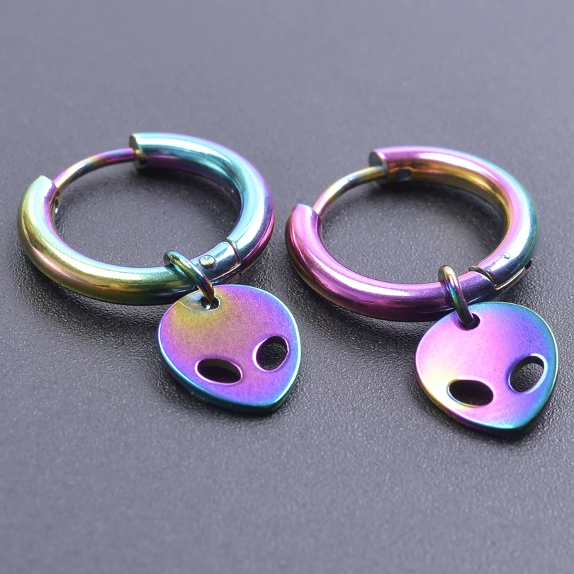 Pendientes de Alien para hombre y mujer, aretes de acero inoxidable de Color arcoíris, accesorios de moda Punk Kpop, 2023