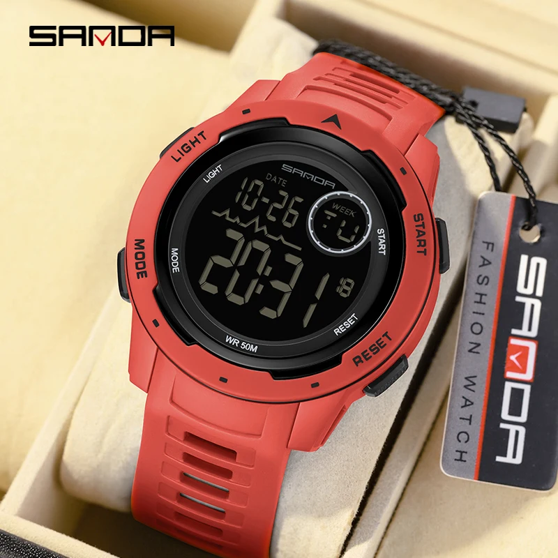 Sanda Mannen Sport Elektronische Horloge Luxe Stopwatch Led Licht Waterdichte Klok Fashion Heren Digitale Horloge Japan Batterij