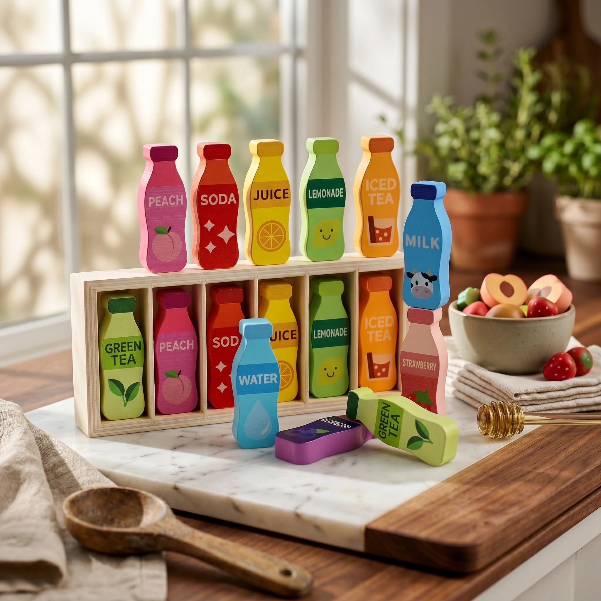 Wooden Bottle Matching Game Educational Drink Bottle Brainteaser Toy Color Matching Board Game Hand-Eye Coordination