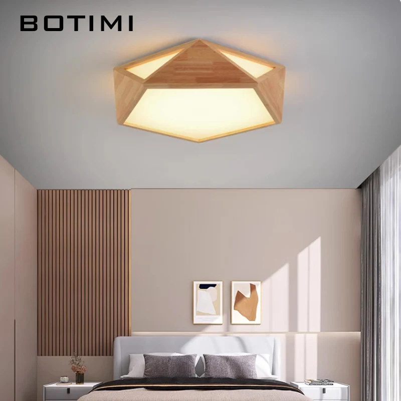 BOTIMI lampu LED Kayu geometris, lampu langit-langit LED dengan Remote Control untuk kamar tidur permukaan kayu Solid terpasang di dapur