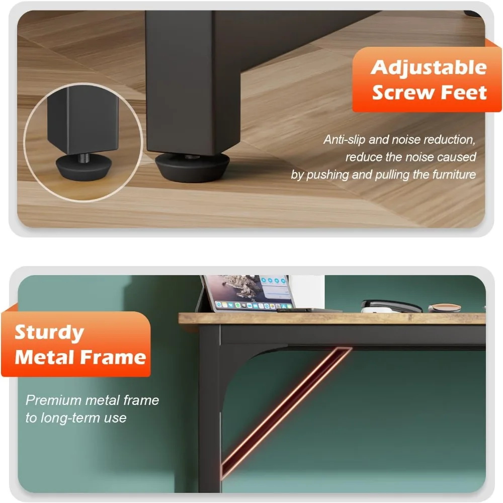 Mesa de escrita para estudo de computador de 32/39/47 polegadas, pés ajustáveis, móveis modernos para escritório doméstico (1, vintage, 39 polegadas)