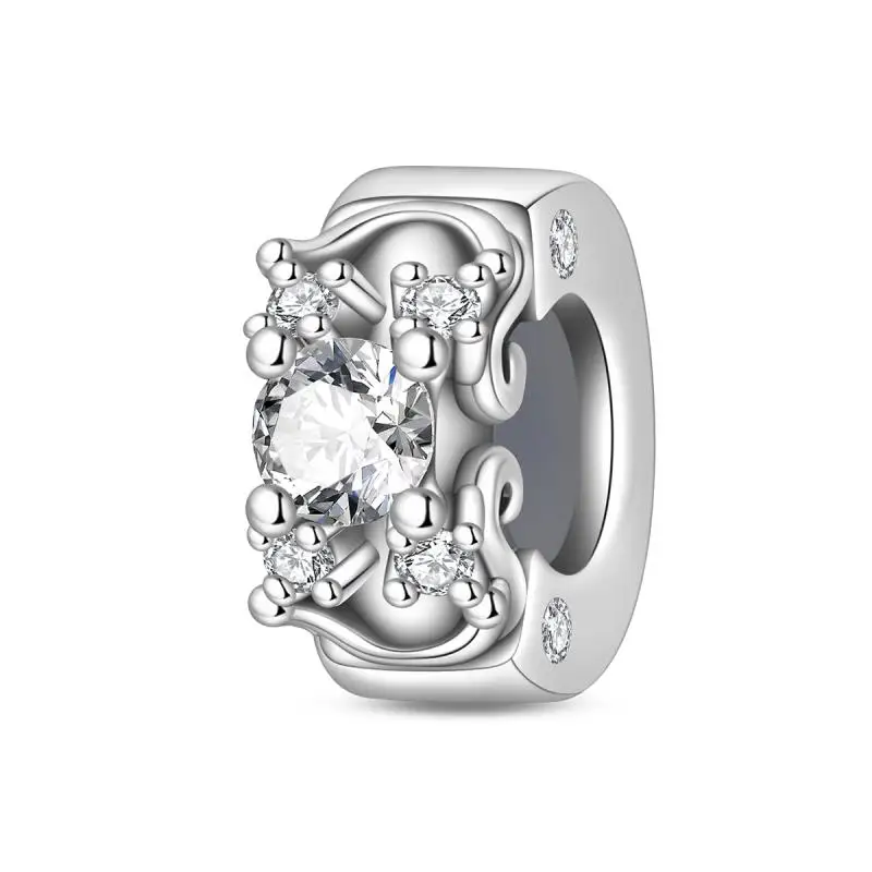 خاتم خطوبة من الفضة الإسترليني عيار 925 مع خرز ثابت، مناسب لتصميم شخصي لسلاسل المجوهرات، كهدية للنساء