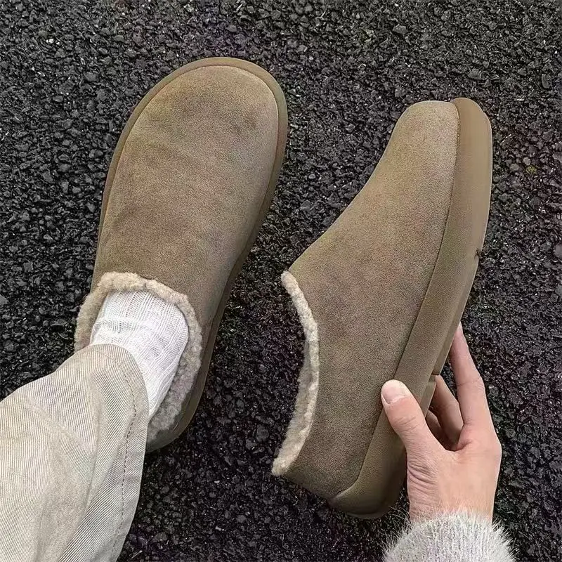 

Женские зимние теплые тапочки из замши с плюшевой подкладкой, закрытые домашние туфли на нескользящей толстой подошве для дома и улицы, уютная домашняя обувь, большие размеры