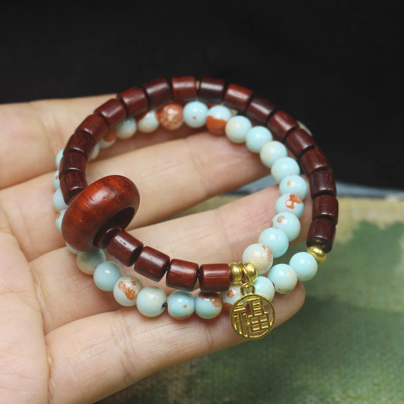 

Браслет из бусин из зеленого сандалового дерева с двойным кругом, подвеской-талисманом из зеленого сандалового дерева и буддийскими бусинами, женский декоративный аксессуар
