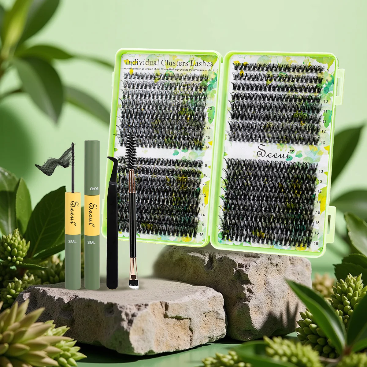 ISEEN DIY Eyelash Extension Kit Soft Eyelash Individual Eyelashes Kit with Lash Bond & Seal and Lash Tweezers and Brush