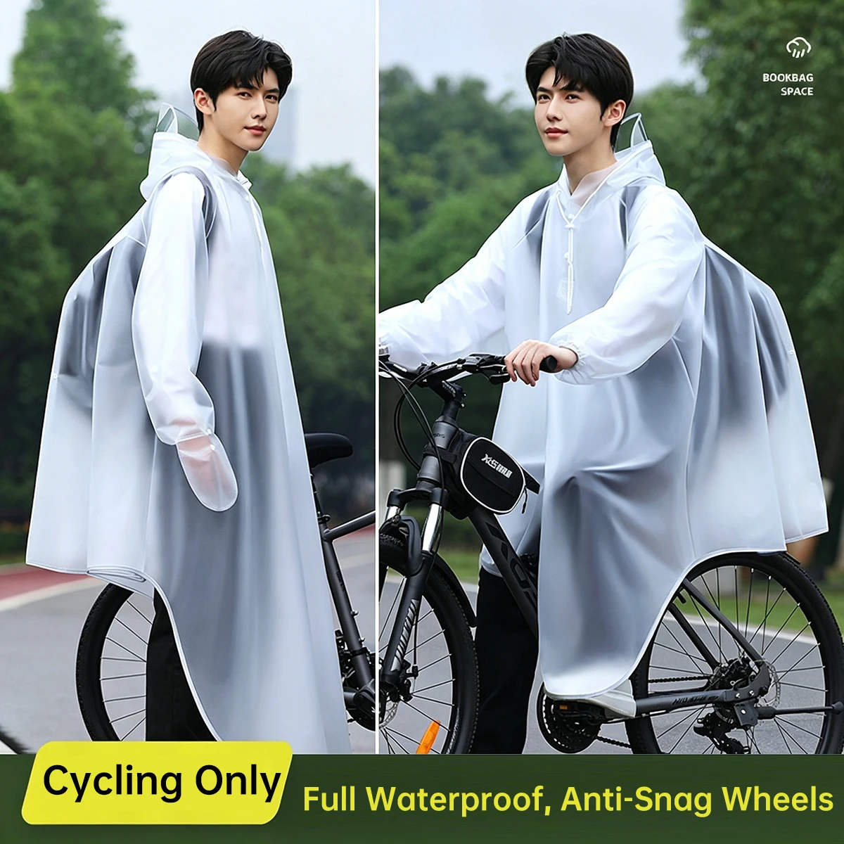 Cycling Commute In Rain - Unisex Bicycle Rain Poncho with Backpack