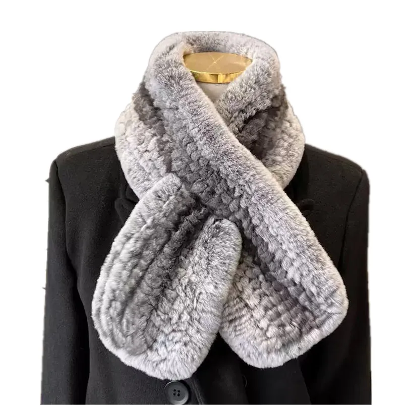 

Winter New Real Rex Rabbit Fur Scarf Soft Fluffy Casual Warm Knitted Fashion Imitation Chinchilla Color Neck Warmer