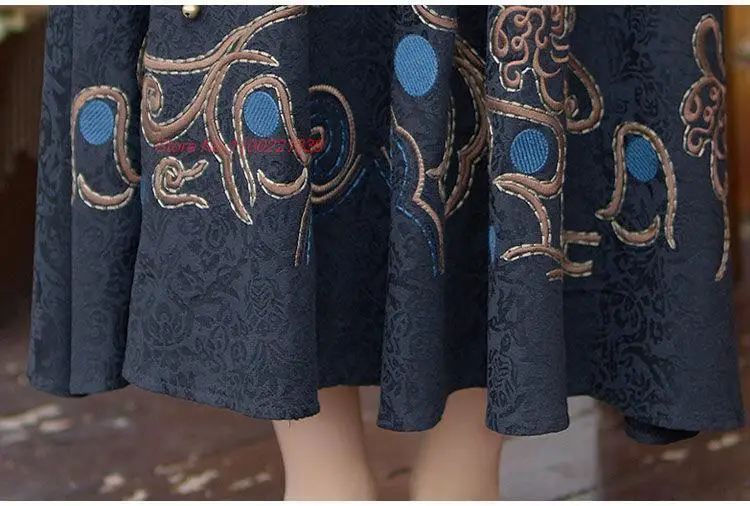 2024 Chinese Traditionele Rok Nationale Bloem Borduurwerk Jacquard Rok Vintage Losse Elastische Taille Midi Rok Folk Dans Pak