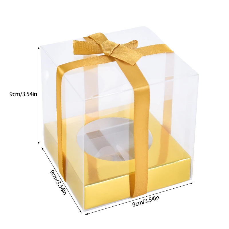 5/10pcs Gold Clear Plastic Cupcake Box Cake Biscuit Candy Packaging Box Container Wedding Party Favors Cupcake Gift Box Supplies