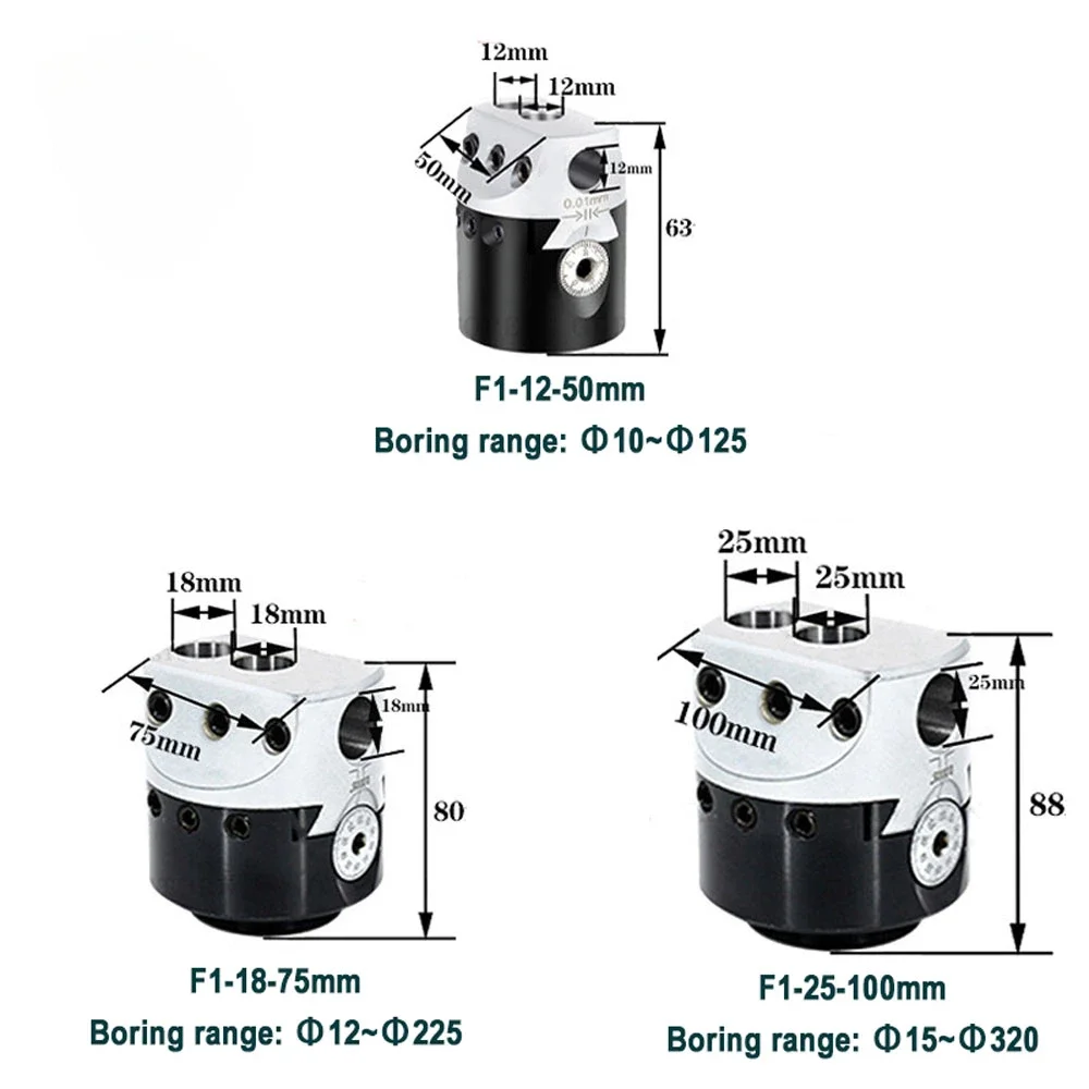 F1 타입 보링 헤드, 밀링 머신 공구 렌치용 밀링 거치대, 12mm, 18mm, 25mm, 2 인치, 3/4 인치, 50mm, 75mm, 100mm