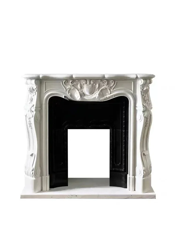 

French Marble Hand Carved Stone Carving Fireplace White Marble Material Embossed Curio Cabinet