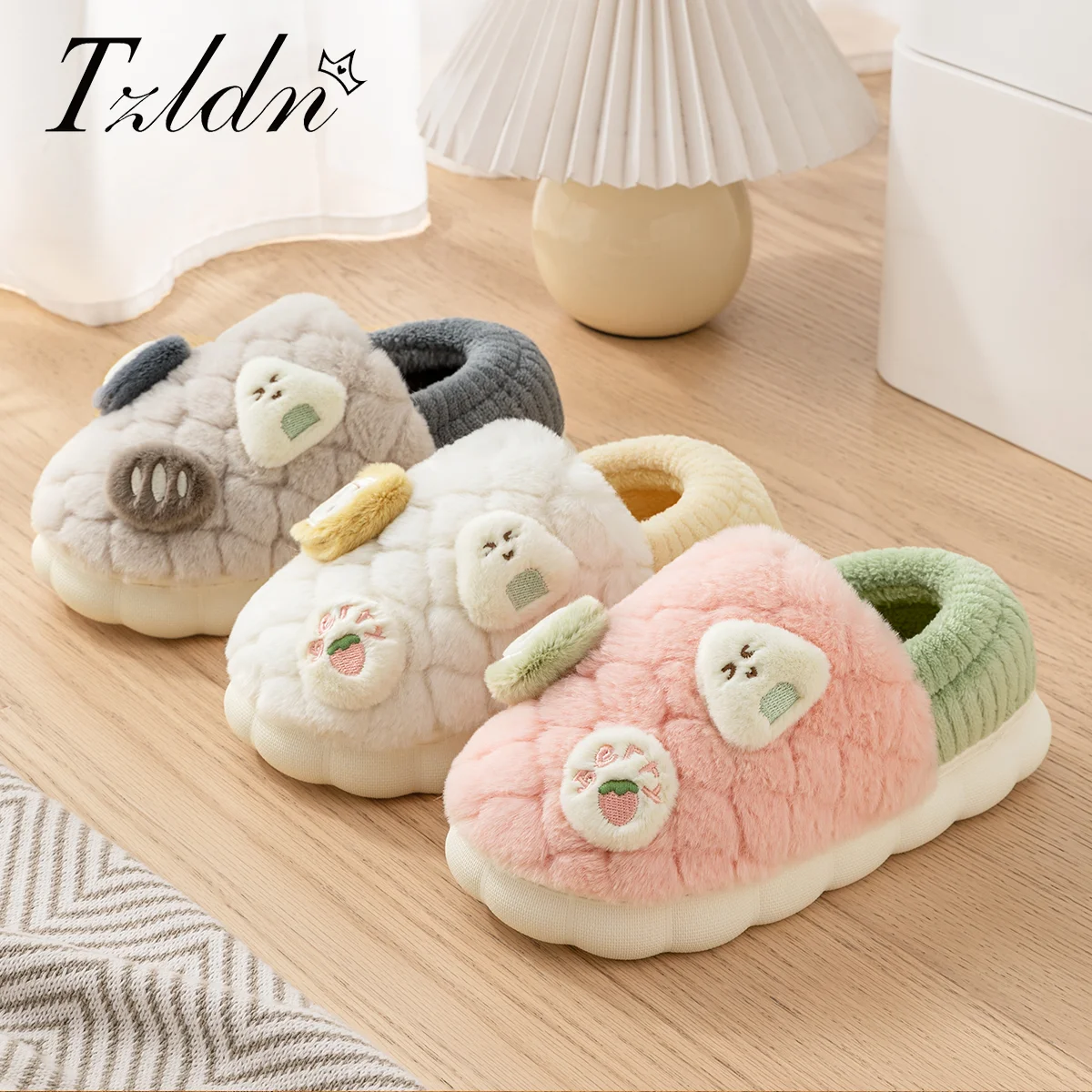 TZLDN Mode Paar Winter Rutschen Warme Plaid Flauschigen Hausschuhe Weiche Sohle Für Frauen Männer Hause Innen Nicht-slip Kinder baumwolle Schuhe