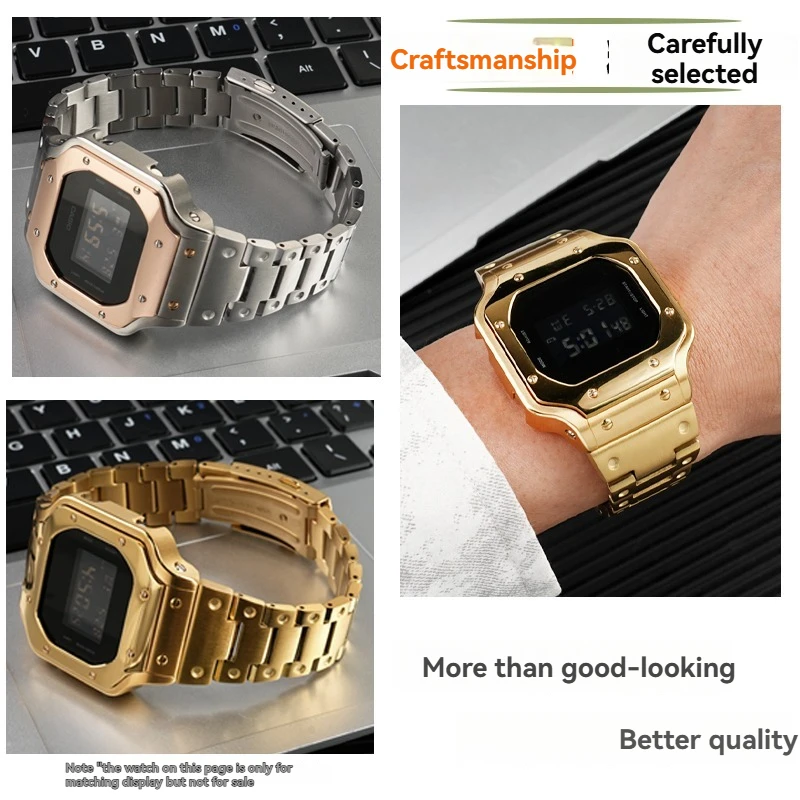 حافظة وحزام من الفولاذ المقاوم للصدأ لـ Casio G-Shock DW5600/DW5610/GW-5600 | استبدال حزام معدني مقاوم للصدمات | ترقية سوار