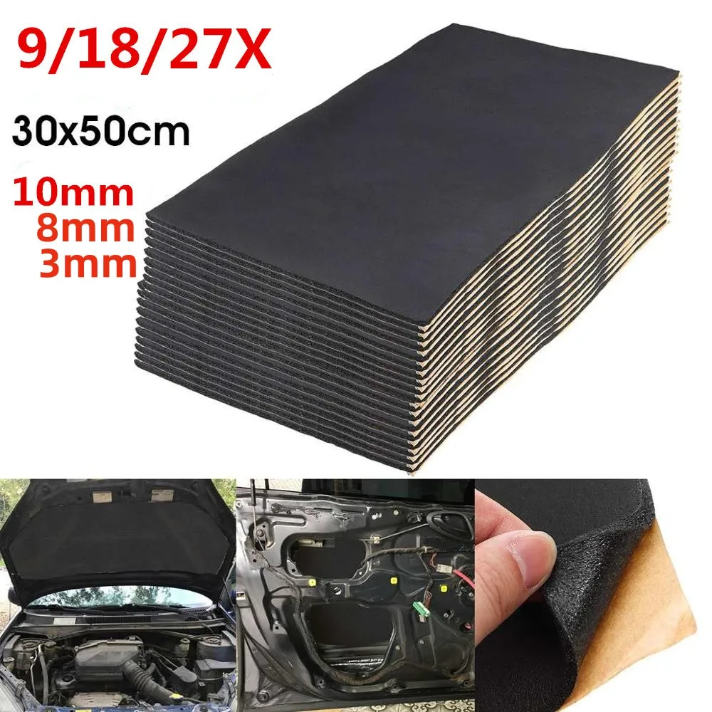 9/18/27X 30*50cm 3/8/10mm Car Sound Heat Insulation Cotton Mats Engine Bonnet Deadening Firewall Noise Proofing Deadener Pads