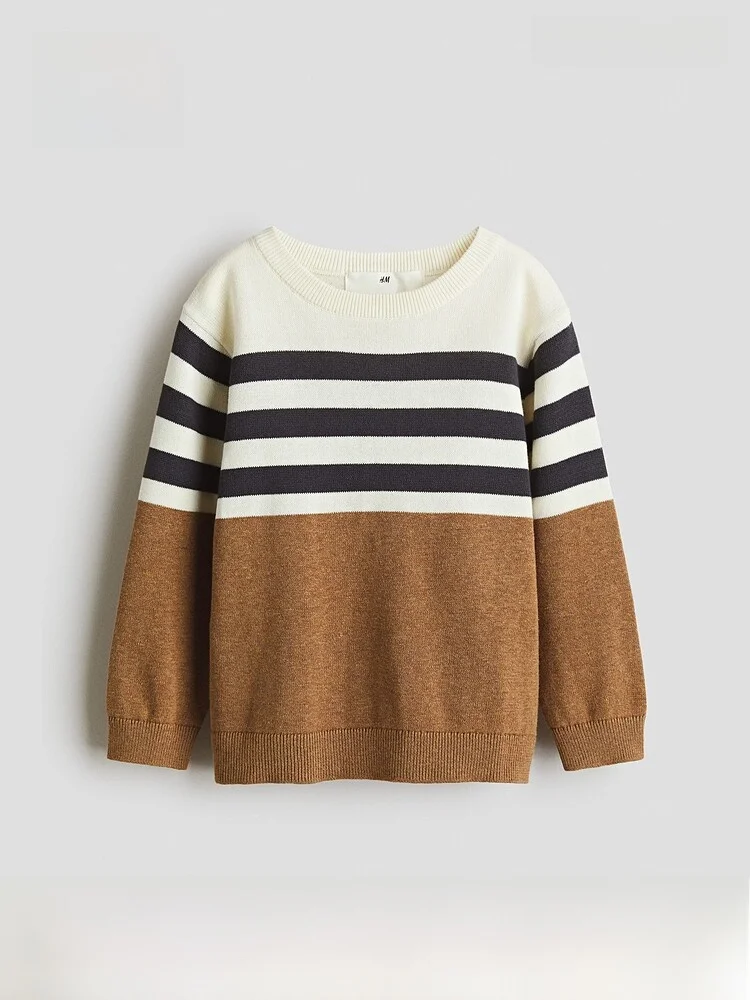 

Детский хлопковый трикотажный свитер H&M, летняя новинка, для мальчиков, с круглым вырезом, из чистого хлопка, комфортный, мягкий материал для детей