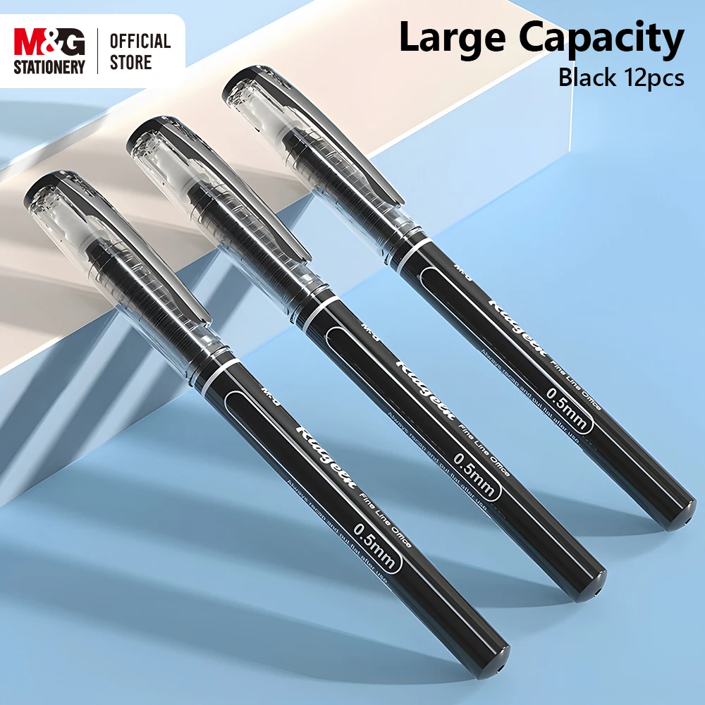 

M&G 12pcs Gel Pen 0.5mm Black Gel Pens Quick-drying Full Syringe Signature Pen Straight Liquid Pens for Students Exam Office