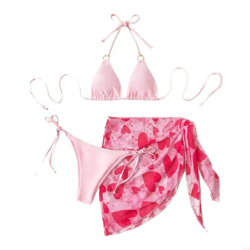 

E21D Women Backless Swimsuit Ladies Sexy Thong Lace-up Pink Color